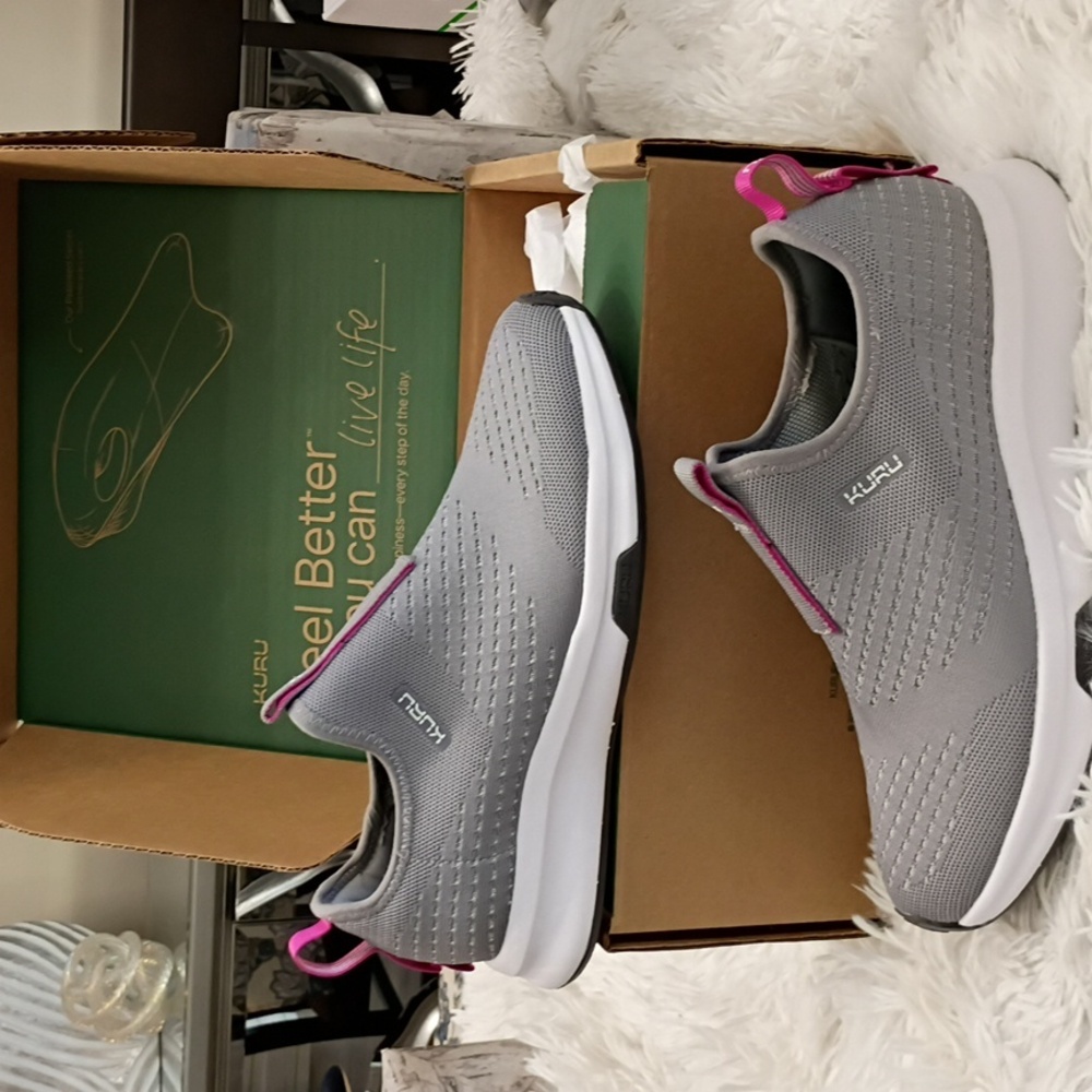 Kuru Atom Gray & Berry Plantar Fascitis Orthopedic Support Walking Slip On Shoe